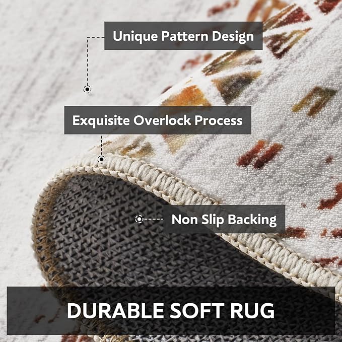 8x10 Area Rugs for Living Room Machine Washable Rug Distressed Indoor Carpet Neutral Moroccan Boho Rug Ultra Soft Area Rug for Bedroom Dining Room Playroom Office, Multi-Color