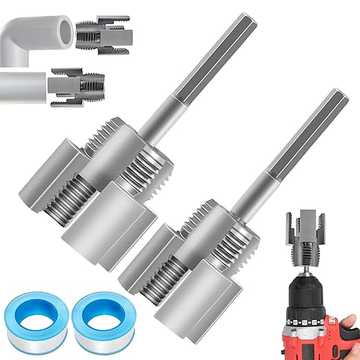 PVC Pipe Threader Kit, Integrated Internal & External Dual-Function Dies, 1/2" & 3/4" Pipe Threading Tool, Electric Drill Compatible Rethreading Head for Easy Home Repair（Mixed 1/2+3/4