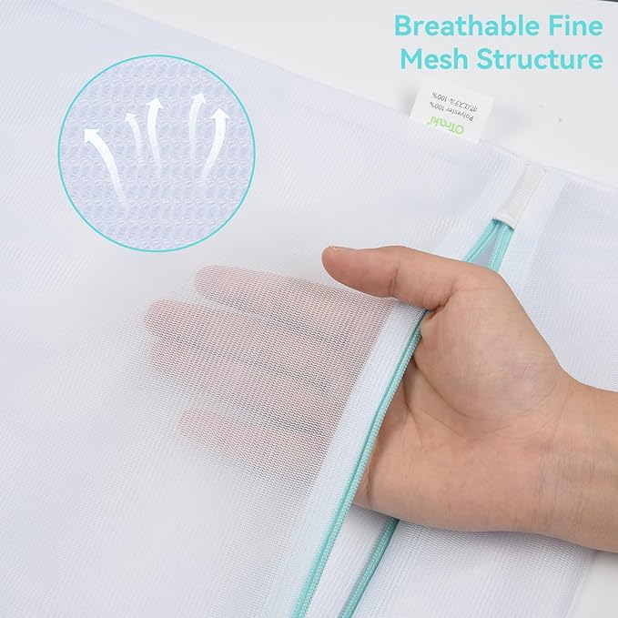 OTraki Mesh Laundry Bag for Delicates 12x16 inch Small Laundry Wash Bags for Washing Machine with Reinforced Zipper Soft Fine Mesh Lingerie Bags for Washing Delicates Bra Socks Underwear, White