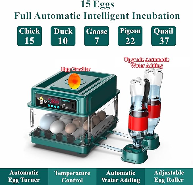 Egg Automatic Incubator 24-60 Eggs Automatic Intelligent Incubators for Hatching Eggs,Poultry Hatching Machine for Chicken Duck Goose Quail Bird Pigeon (15EGGG)