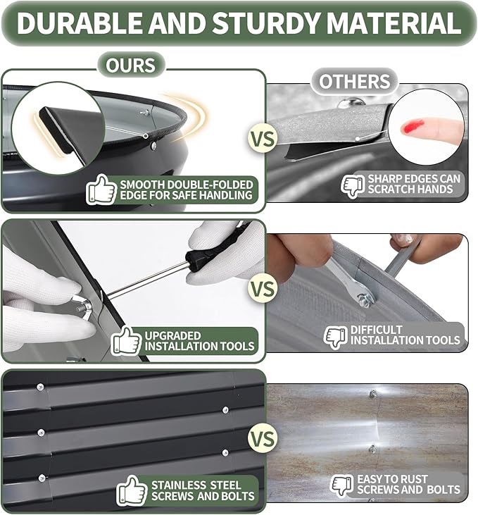 1MORE Galvanized Raised Garden Bed- Planter Garden Boxes Outdoor, Raised Beds for Gardening, 6x2x1.4ft Metal Garden Bed Kit for Vegetables Flower, Planter Raised Bed with Protective Tape.Grey-2pcs