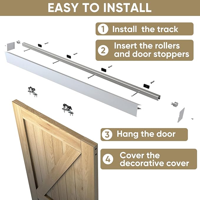 JUBEST 8FT Barn Door Sliding Hardware Track Kit, Aluminium Alloy Box Rail Hardware for Classic Modern Interior Single Wooden Door,Low Clearance