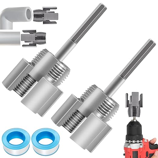 PVC Pipe Threader Kit, Integrated Internal & External Dual-Function Dies, 1/2" & 3/4" Pipe Threading Tool, Electric Drill Compatible Rethreading Head for Easy Home Repair （2PCS 3/4"(DN20)