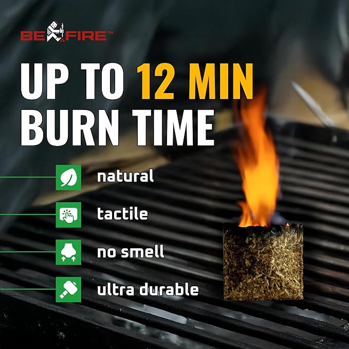 BeFire Fire Starter • 55 pcs Natural Fire Starters up to 12 Min Burn Time Firestarters for Indoor Fireplace, Campfires & Camping, Wood Stove, Grill