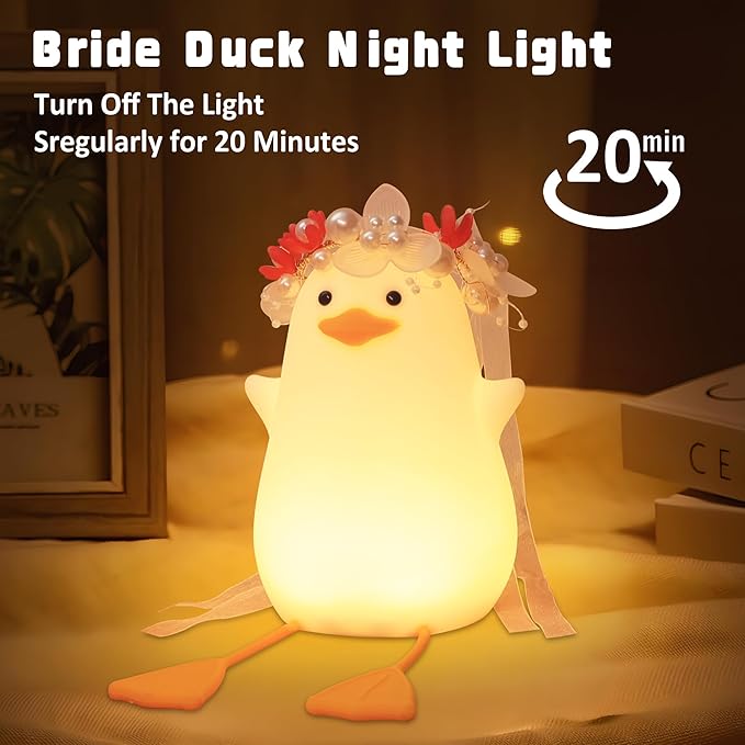 Benson Bride Duck Night Light - Cute Duck Lamp with Flower Headpiece, Warm Dimming Light & Timer Room, Birthday, Xmas, Baptism Gifts for Baby Boys & Girls