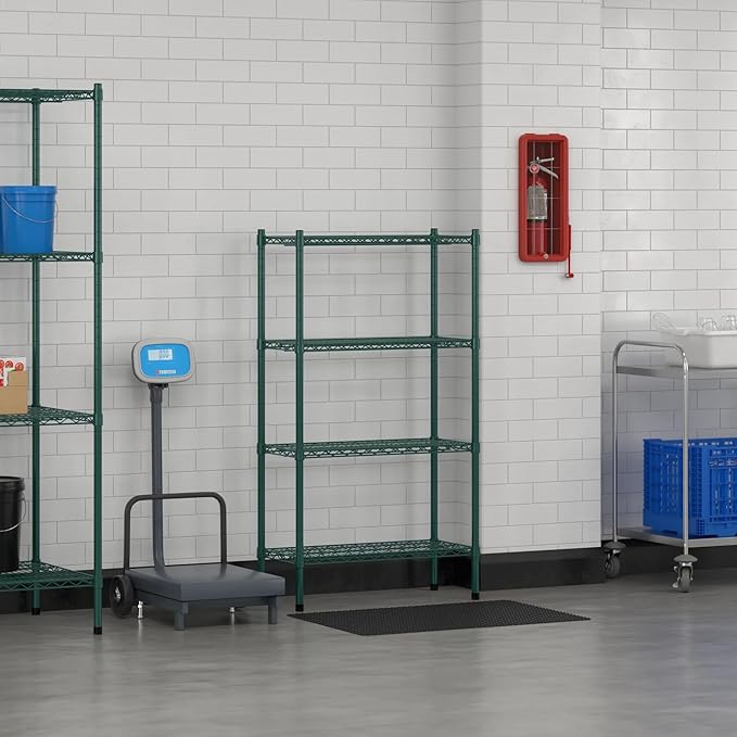 Commercial NSF Listed Green Epoxy Stationary Wire Shelving Kit 14" x 30" x 54", with 4 Shelves Perfect for Warehouse, Walk-in Refrigerator, Freezer, Grocery Store, Restaurant, Dishroom