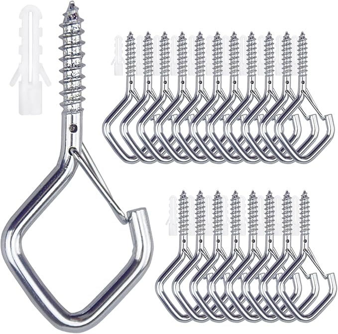 20PCS Eye Screw Hooks for Hanging Heavy Duty with Safety Buckle.Metal Ceiling Hooks for Hanging Plants,Cup,Wind Chime,Bird Feeders,String Lights at Indoor&Outdoor,2.36 Inch(No Drill Bit)