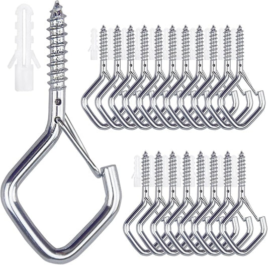 20PCS Eye Screw Hooks for Hanging Heavy Duty with Safety Buckle.Metal Ceiling Hooks for Hanging Plants,Cup,Wind Chime,Bird Feeders,String Lights at Indoor&Outdoor,2.36 Inch(No Drill Bit)