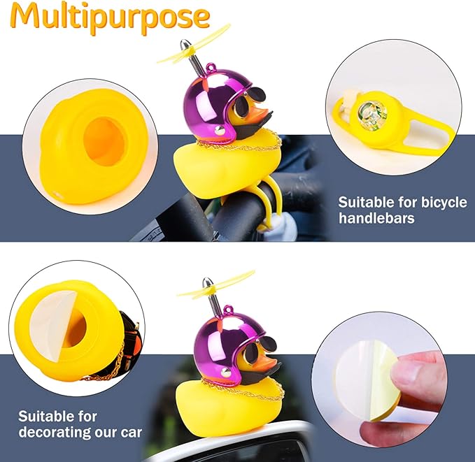 wonuu Rubber Duck Toy Car Ornaments Yellow Duck Car Dashboard Decorations Squeeze Duck Bicycle Horns with Propeller Helmet