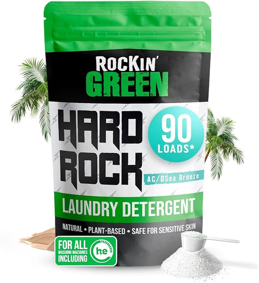 Rockin' Green Hard Rock Powder Laundry Detergent (90 Loads) - Natural Powdered Laundry Detergent, Sensitive Skin Laundry Powder (AC/DSea Breeze)