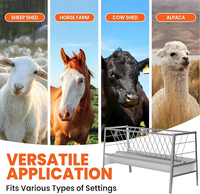 92 Gallon Goat Hay Feeder, Alloy Steel Hay Feeder with Durable Frame for Lamb Goat Sheep Horse, Detachable and Deeper Feeding Tray, Hay Rack Ease of Assembly in Farm Outdoor