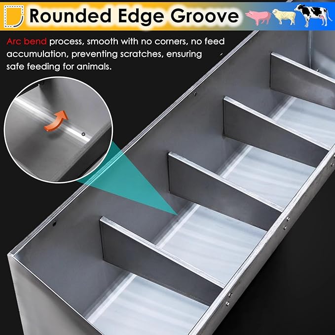 Heavy Duty Stainless Steel 2-in-1 Livestock Feed Trough for Pigs, Sheep, and Cattle - Hanging Goat Feeders with Sloped Opening, 79-inch Length, Easy Feeding Design