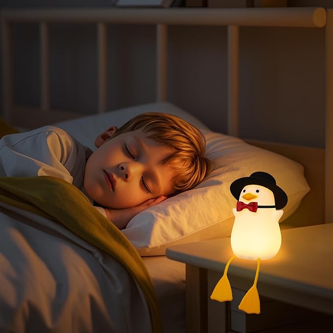 Benson Gentleman Duck Night Light - Cute Duck Lamp with Black Hat& Bow Tie, Warm Dimming Light & Timer for Room, Birthday, Xmas, Baptism Gifts for Baby Boys & Girls