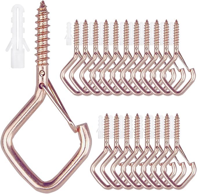 20PCS Eye Screw Hooks for Hanging Heavy Duty with Safety Buckle.Metal Ceiling Hooks for Hanging Plants,Cup,Wind Chime,Bird Feeders,String Lights at Indoor&Outdoor,2.36 Inch(No Drill Bit)