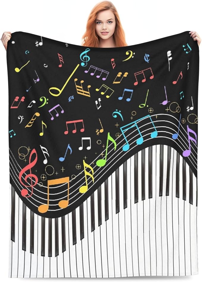 Music Note Blanket Piano Decor Throw Blanket Super Soft Flannel Lightweight Fluffy Plush Cozy Fuzzy Fleece Blanket Gifts for Music Lovers Woman Girls Men Kids Boys Adults Man for Bedding Sofa 60"X80"