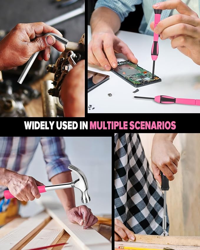 39pcs Pink Household Tool Set, Essential Hand Tool Kit with Plastic Toolbox for Home Repairs, DIY & Crafts, Perfect for Students & Everyday Use