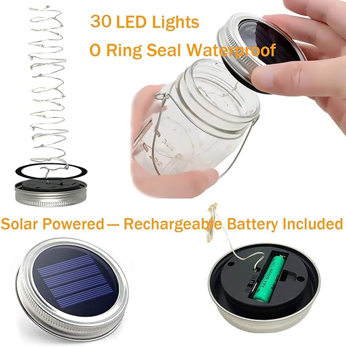 Mason Jar Solar Lights,8 Pack 30 Led Fairy Hanging Jar Lights,Solar Lanterns for Outdoor Patio Party Garden Wedding Christmas Decor Lights(Mason Jars/Handles Included)