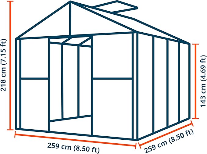 Greenhouse Saphir 4 Aluminum Frame 8.5 x 8.5 ft with Approx. 6 mm Polycarbonate Panels
