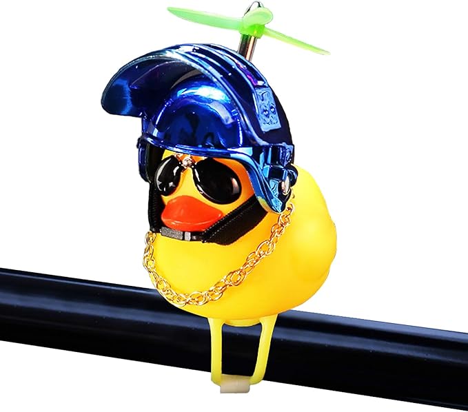 wonuu Rubber Duck Toy Car Ornaments Yellow Duck Car Dashboard Decorations Squeeze Duck Bicycle Horns with Propeller Helmet