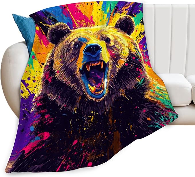 Bear Blanket, Brown Bear Throw Blanket, Wild Animal Gifts Blankets Stuff Fleece Flannel Plush for Men Boys Women Girls Lovers Adults Soft Bedding Gift for Sofa Bed Office Home Decor 80"x60"