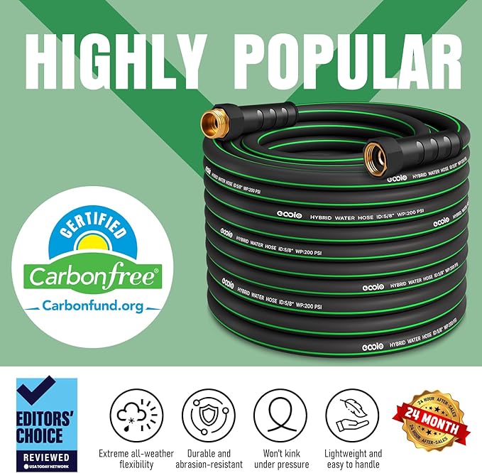 Garden Hose 100 ft with 10 Function Nozzle Sprayer, Heavy Duty Flexible Water Hose, No-Kink Lightweight Hybrid Hose, Leakproof Hose Male to Female Fittings