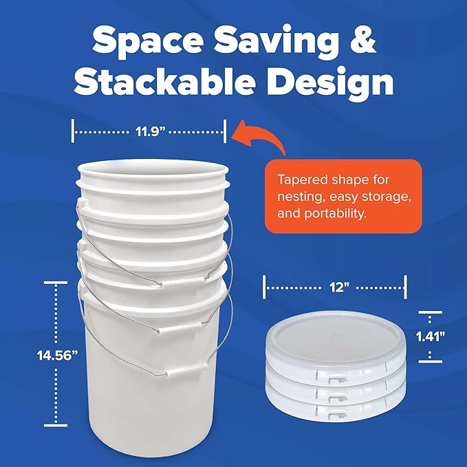 ePackageSupply 5 Gallon Bucket with Airtight Lid | Made in USA | Food Grade | Heavy-Duty Premium HPDE Plastic | Durable 90 Mil All Purpose Pail | Easy Stack and Store | BPA Free | 6 Count