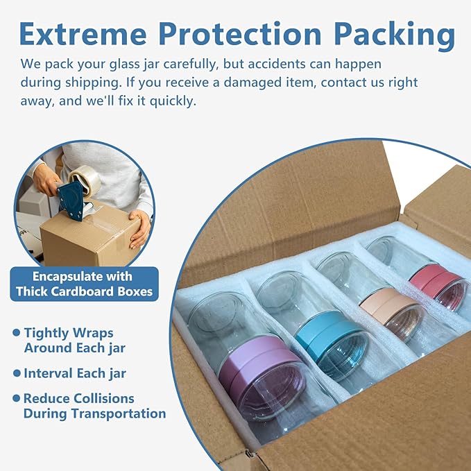 KEYWING 8 Pack Overnight Oats Containers With Lids, 16oz +10oz Wide Mouth Mason Jars with Airtight Lids, Meal Prep Containers Food Storage Glass Jars in Bulk for Snack Yogurt Parfait Spice Sugar