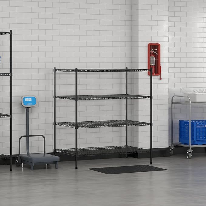 Commercial NSF Listed Black Epoxy Stationary Wire Shelving Kit 30" x 48" x 54", with 4 Shelves Perfect for Warehouse, Walk-in Refrigerator, Freezer, Grocery Store, Restaurant, Dishroom