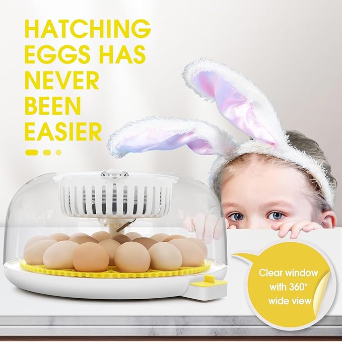 18 Egg Incubator,Automatic Turning,Egg Candler,Air Vent, Hatching Chicken Duck Quail Bird,Poultry Incubator for Hatching Chick (Grey-Yellow)