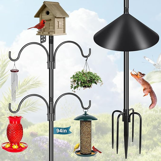 Gtongoko Smart Bird Feeder Pole Squirrel Proof 94 Inch with 4 Shepherds Hooks Hanging Bluebird House Pole for Outdoors Squirrel Baffles for Feeders Metal Heavy Duty Mounting Kit