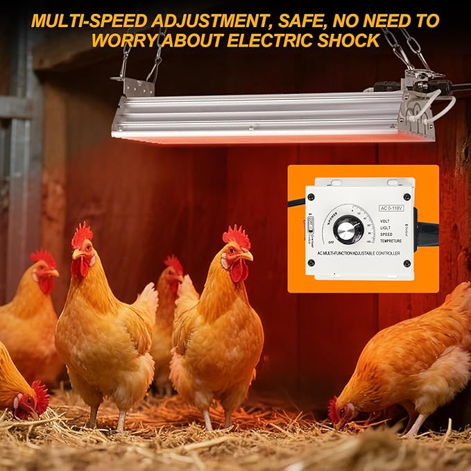Safe Chicken Coop Heater 600W with Adjustable Thermostat, for Winter Chicken Warmth in 15 Sq Ft Coops, Waterproof & Tip-Over Protection Livestock Warmer