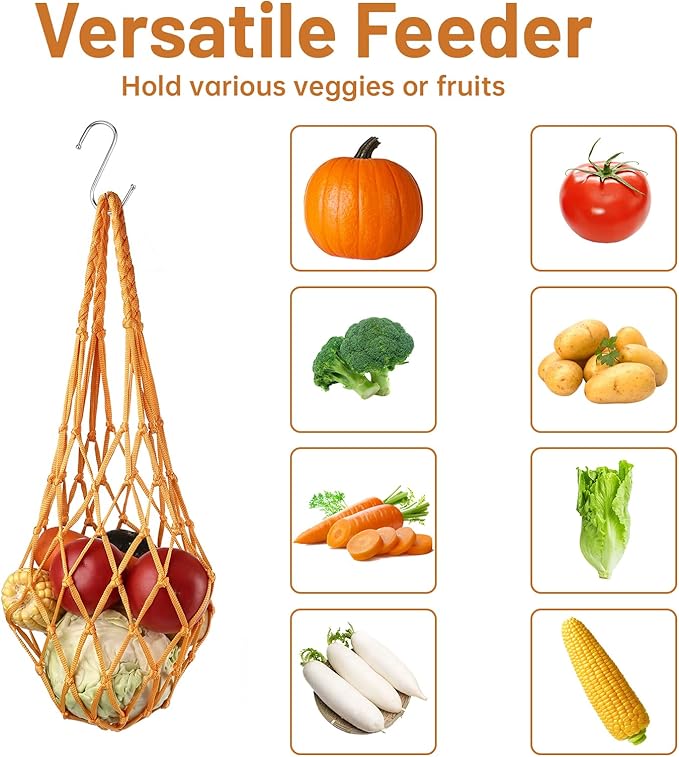 2 PCS Chicken Vegetable Hanging Feeder, Reusable Chicken Treat Holder, Poultry Feeding Tool with Hooks, for Chicken Duck (Yellow and Green)