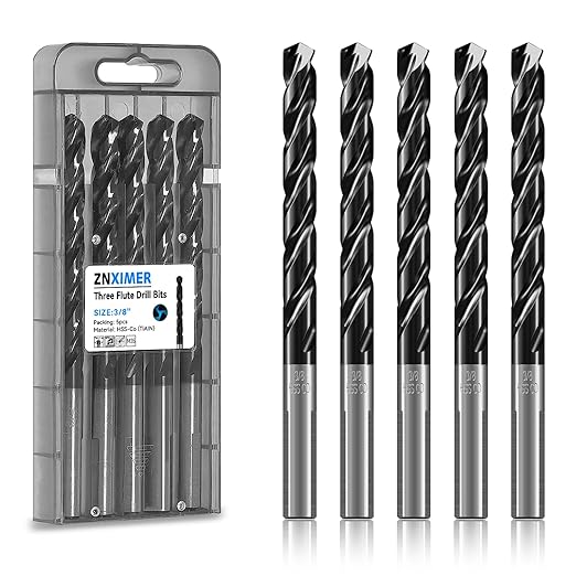 3/8" Triple Spiral Flute Cobalt Drill Bit Set (Pro - TiAlN Coated), Metal Drill Bit Set for Steel, Hardened Metal, Stainless Steel, 5-Piece with Index Storage Case