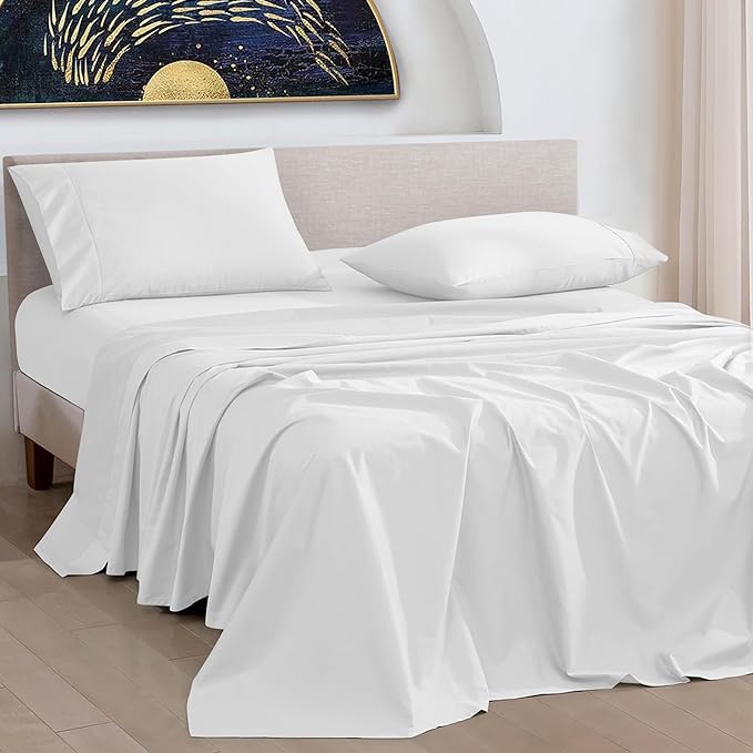 URBANHUT 1000 Thread Count Egyptian Cotton Sheets California King Size, Long Staple Soft & Breathable, 4 Pc Bed Sheet Sets, Luxury Hotel Sateen Sheets Fits 16" Deep Pocket - White