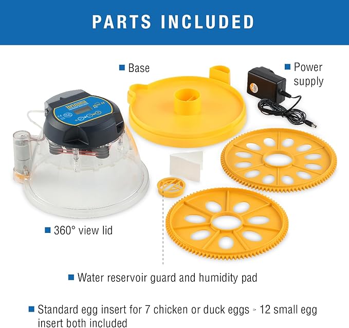 Brinsea Mini II EX Egg Incubator with Automatic Humidity Control and Egg Turning for Hatching 7 Chicken, Duck, Other Bird Eggs, Precision Digital Controls, Temperature Alarms