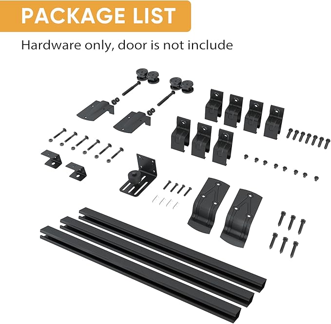 JUBEST 10FT Box Rail Exterior Barn Door Hardware Kit, Heavy-Duty Black Sliding Barn Door Track System, Wall Mount Door Hardware Kits (Door Not Included)