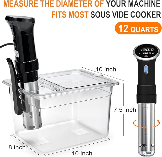 HOMENOTE Sous Vide Container 12 Quart with Universal Collapsible Hinged Lid,Complete Sous Vide Accessories Kit BPA Free,Compatible with Anova and Most Sous Vide Cookers（With Rack and Sleeve）
