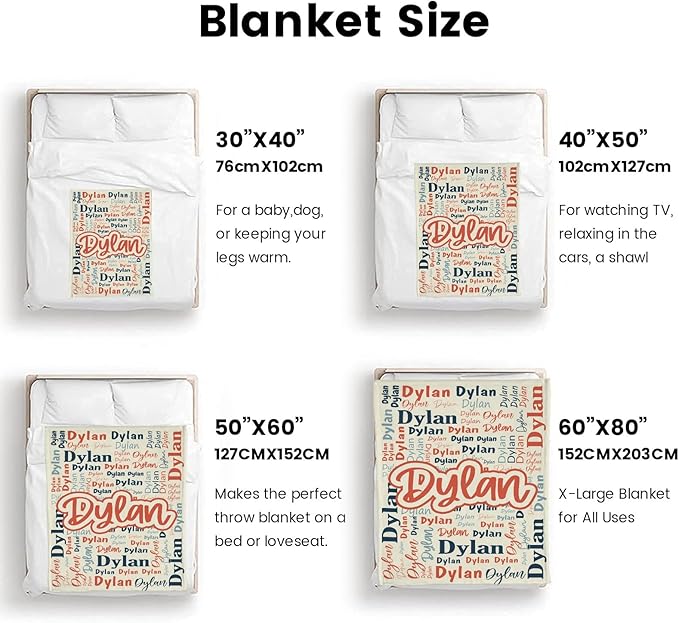 Custom Blanket with Name Personalized Blankets for Kids Adult Boys Girls Flannel Monogrammed Customized Blankets Throw (60''x80'')