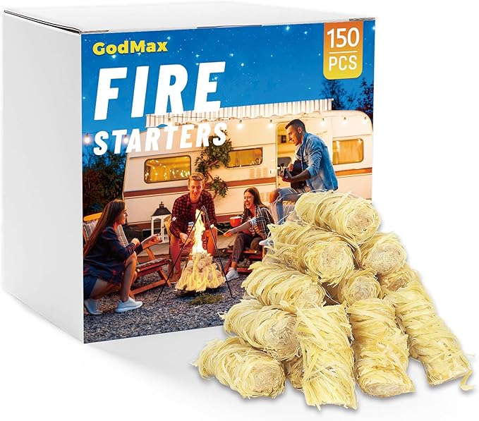 GodMax 150 pcs Fire Starter, Natural Fire Starters for Grill Campfires Charcoal Wood Stove Grill Pizza Oven Indoor Fireplace Outdoor Fire Pit