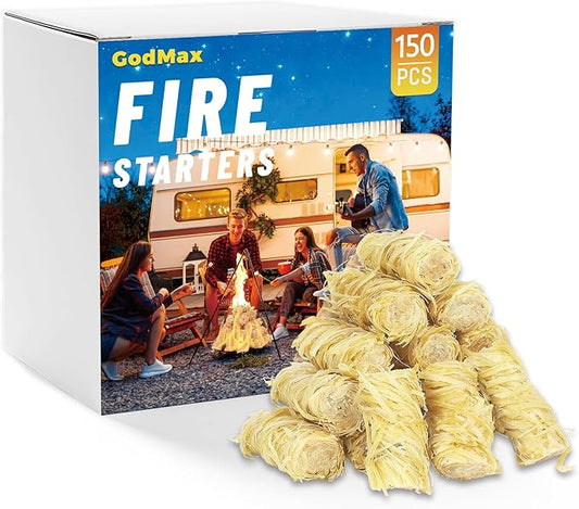 GodMax 150 pcs Fire Starter, Natural Fire Starters for Grill Campfires Charcoal Wood Stove Grill Pizza Oven Indoor Fireplace Outdoor Fire Pit