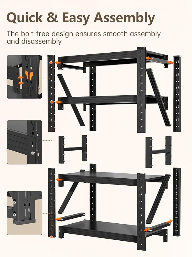 4-Tier Storage Shelves,63" H Heavy-Duty Garage Shelving Unit,Adjustable Industrial Metal Shelf System,3,000lbs Capacity,Tool Organizer for Garage,Workshop,32" W*20" D*63" H,Black