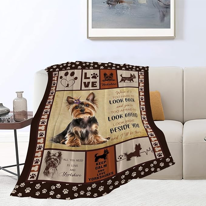 Yorkie Blanket, Yorkshire Dog Throw Blanket, Yorkie Gifts Blankets Stuff Fleece Flannel Plush for Girls Women Lovers Adults Soft Bedding Gift for Sofa Bed Office Home Decor 60"x50"