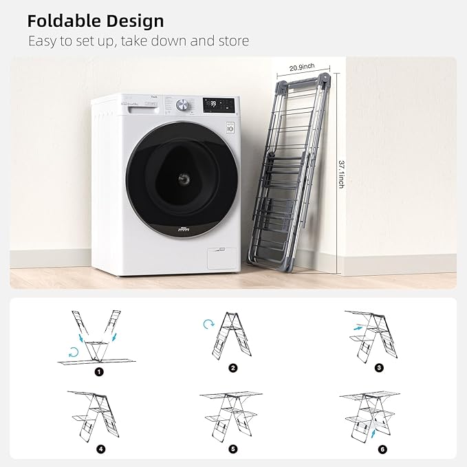Clothes Drying Rack, Foldable 2-Level Laundry Drying Rack for Clothes,Stainless Steel Drying Rack Clothing Collapsible for Indoor Outdoor,with Height-Adjustable Wings