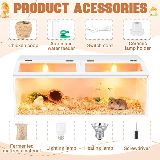 Brooder Box for Chicken Quails Stand Sliding Door, Bulb Set and Feeder, Indoor Chicks Coop Brooder Box Kit, for Ducks, Hamsters, Lizards, Mice, Rat (Table Legs,White,40 x 16 x 16 in)