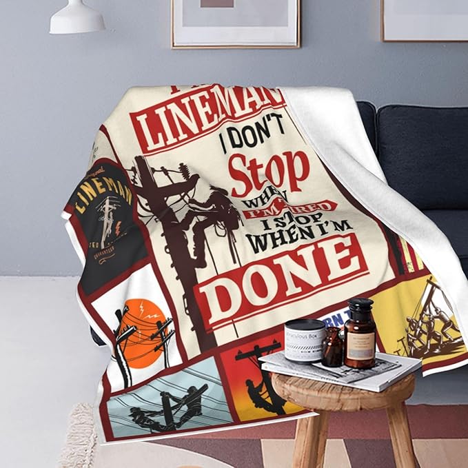 Lineman Blanket Lineman Job Gifts Throw Blanket Super Soft Flannel Lightweight Fluffy Plush Cozy Fuzzy Fleece Appreciation Blanket for Woman Adults Man for Bedding Sofa 60"X80"