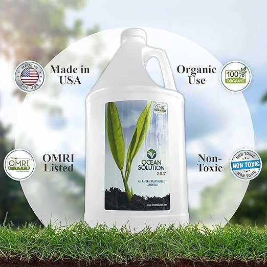 OceanSolution 2-0-3 All Natural Liquid Fertilizer – 1 Gallon Concentrated Mineral Fertilizer & Plant Food for Microgreens, Hydroponics, Gardens & Lawns–OMRI Listed, No Odor(1oz per Gallon of Water)