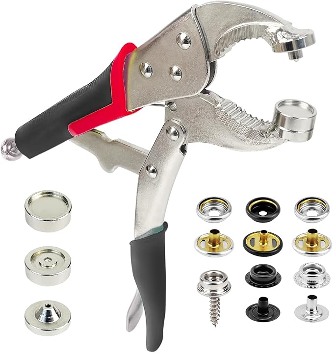 Heavy Duty Snap Tool for Boat Covers - Setter Pliers Kit With 60 Sets 15mm Stainless Fasteners for Canvas