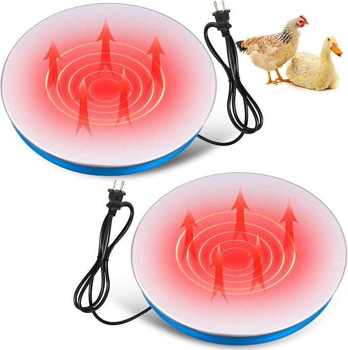 2 Pack Chicken Water Heater Poultry Water Heater Base 110v Heated Pad Deicer Heated Base Poultry Founts Chicken Coop Accessories with 59 Inch Cord for Winter Farm (10 Inch)