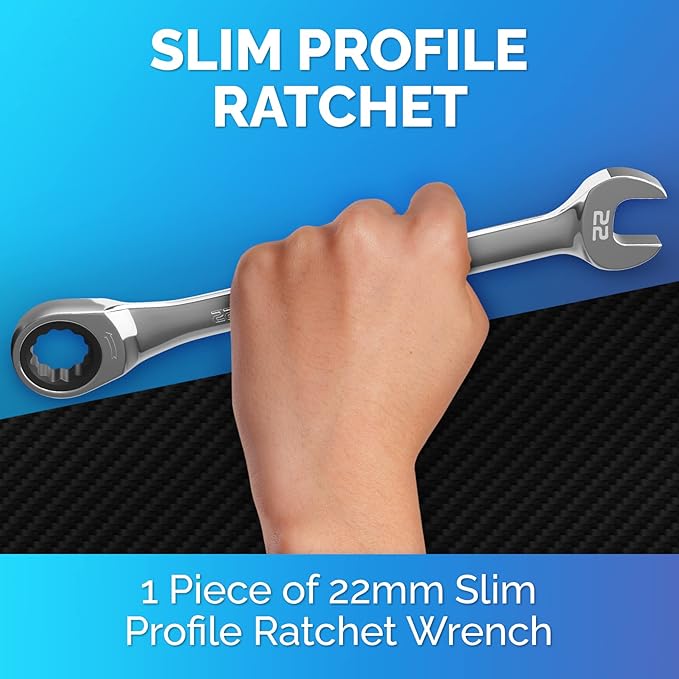 TOOLGUARDS 22mm Wrench - Ratcheting Wrench - Slim Profile - Ratchet Wrench - 100% Lifetime Satisfaction Guarantee