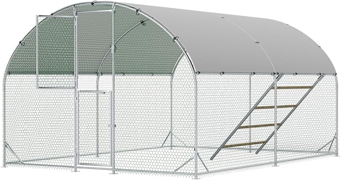 Large Metal Chicken Coop,10x13x6.5FT Chicken Run for Yard with Feeding Door, Round Top Walk-in Chicken Pen,Outdoor Poultry Cage with Anti-UV Cover,Duck Rabbit House